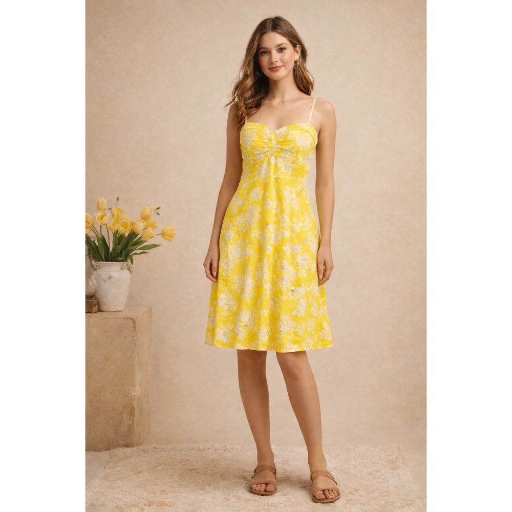 R2 Garnet Hill Yellow Floral Slip Dress Size 4 Knee Length Summer Cottagecore